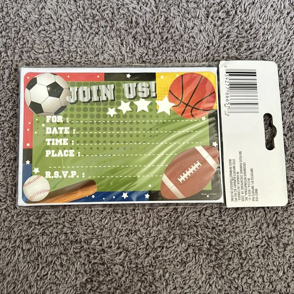 Greenbrier sports party invitations with envelopes included NEW